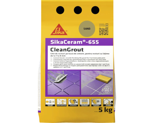Chit pentru rosturi Sika Ceram Clean Grout 655 sand 5 kg Mortar SikaCeram 655 CleanGrout pentru rosturi cu lățimea de 1 până la 8 milimetri, în sac de 5 kilograme