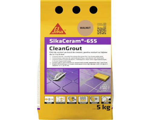 Chit pentru rosturi Sika Ceram Clean Grout 655 walnut 5 kg Sika Ceram 655 CleanGrout mortar pentru rosturi, culoarea nuc, 5 kilograme