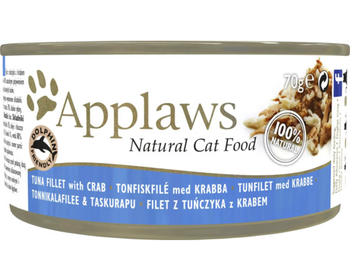 Hrană umedă pentru pisici Applaws Adult cu file de ton și crab în supă 70 g