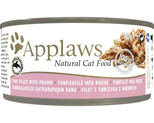 Hrană umedă pentru pisici Applaws Adult cu file de ton și creveți în supă 70 g