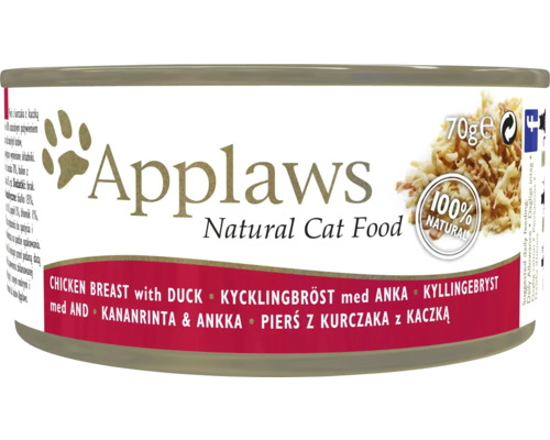 Hrană umedă pentru pisici Applaws Adult cu piept de pui și rață în supă 70 g