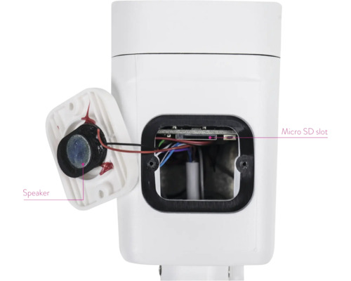 Carcasă cameră de supraveghere cu difuzor și slot pentru card Micro SD