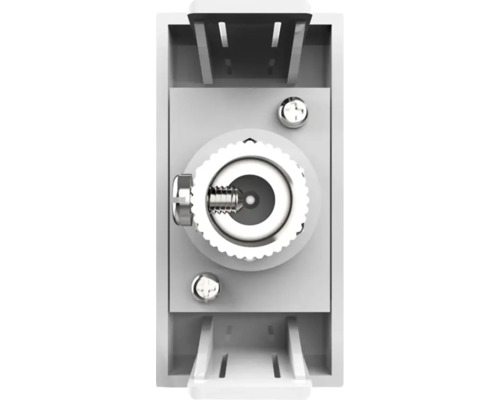 Detaliu al unui dispozitiv cu buton de reglare și șuruburi de fixare