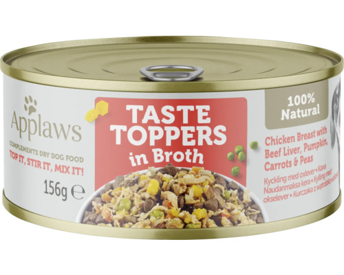 Hrană umedă pentru câini Applaws Taste Toppers Adult cu pui și ficat vită în supă fără cereale 156 g
