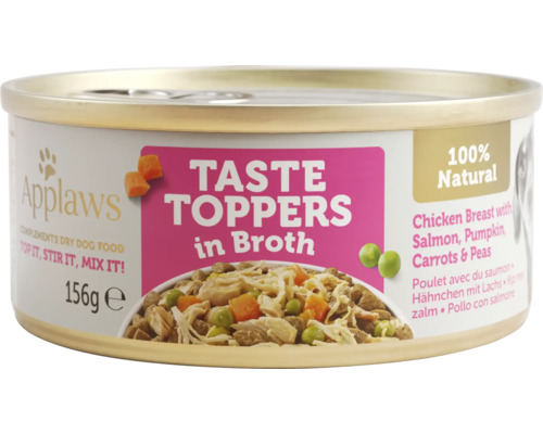 Hrană umedă pentru câini Applaws Taste Toppers Adult cu pui și somon în supă fără cereale 156 g