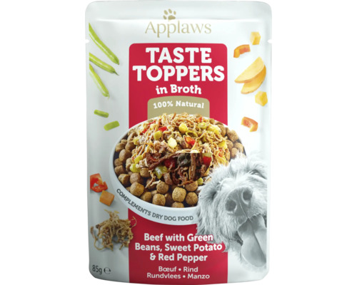 Hrană umedă pentru câini Applaws Taste Toppers Adult cu vită și legume în supă fără cereale 85 g