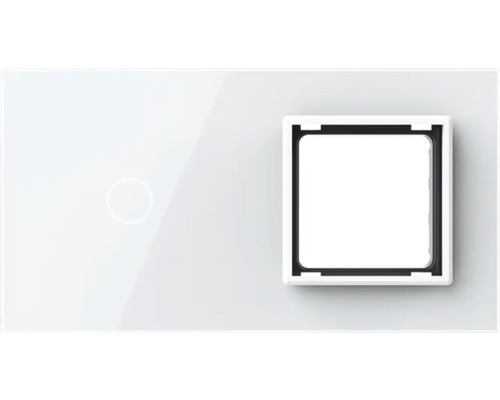 Panou din sticlă Livolo alb, pentru 1 x întrerupător simplu cu touch și 1 x ramă priză simplă