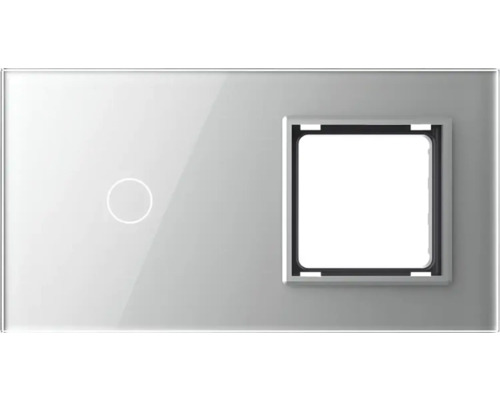 Panou din sticlă Livolo argintiu, pentru 1 x întrerupător simplu cu touch și 1 x ramă priză simplă
