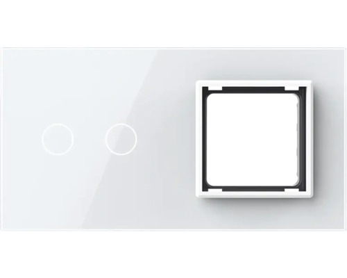 Panou din sticlă Livolo alb, pentru 1 x întrerupător dublu cu touch și 1 x ramă priză simplă