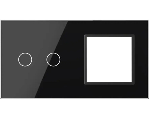 Panou din sticlă Livolo negru, pentru 1 x întrerupător dublu cu touch și 1 x ramă priză simplă
