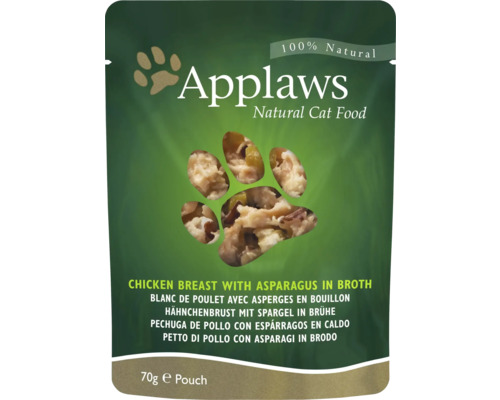 Hrană umedă pentru pisici Applaws Adult cu piept de pui și sparanghel în sos 70 g