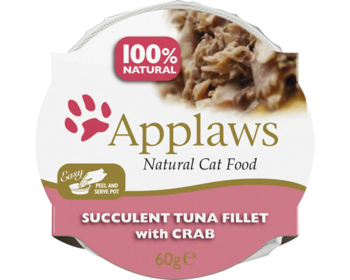Hrană umedă pentru pisici Applaws Adult Bol cu file de ton și crabi în supă 60 g