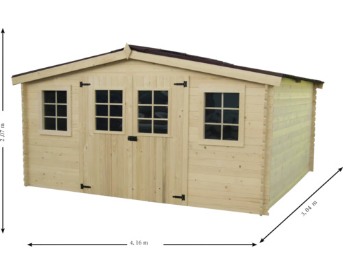 Cabină de grădină din lemn cu ferestre și ușă dublă