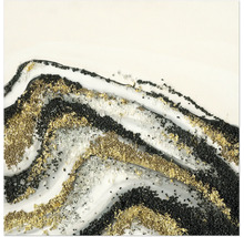 Tablou abstract de perete cu elemente aurii, negre și argintii