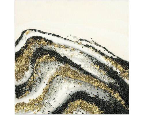 Tablou abstract de perete cu elemente aurii, negre și argintii