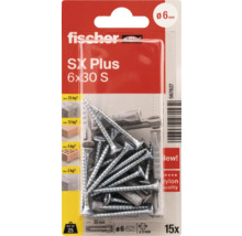 Dibluri plastic cu șurub PZ Fischer SX Plus 6x30mm, 15 buc.