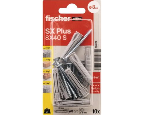 Dibluri plastic cu șurub PZ Fischer SX Plus 8x40mm, 10 buc.