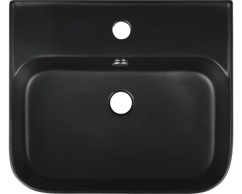Chiuvetă ceramică neagră cu orificiu pentru robinet și preaplin