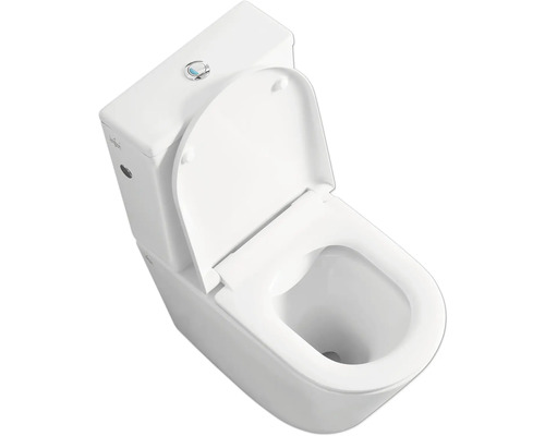 Toaletă ceramică cu margine de spălare deschisă și rezervor de spălare