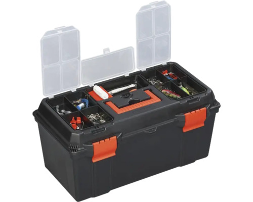 Cutie de pescuit deschisă cu diverse accesorii de pescuit