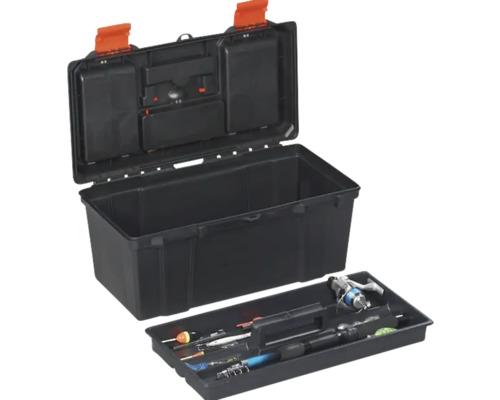 Cutie de pescuit neagră deschisă cu accesorii