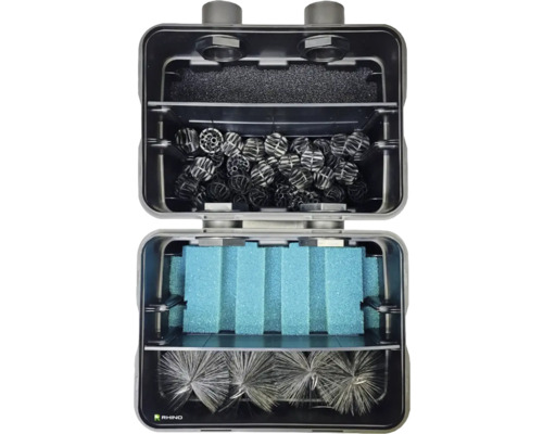 Filtru de iaz deschis cu burete de filtrare, perii de filtrare și bile de filtrare