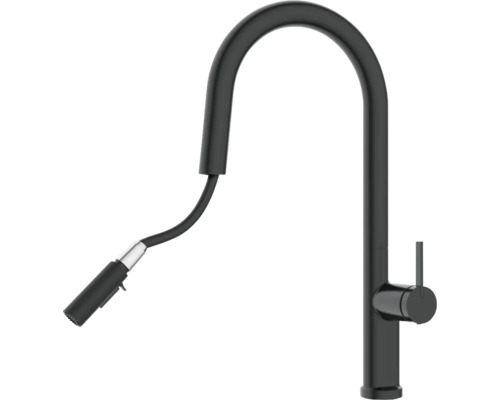 Baterie de bucătărie neagră cu duș extractibil