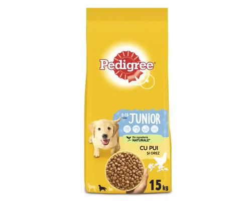 Hrană uscată pentru câini Pedigree Junior cu pui și orez 15 kg Hrană uscată pentru câini Pedigree Junior cu pui și orez 15 kg