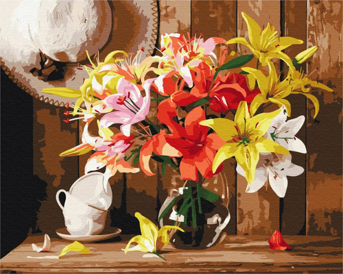 Pictură pe numere Colourful lilies 30x40 cm