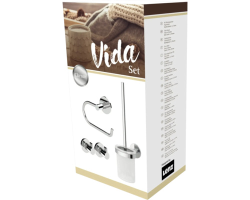 Set accesorii baie Vida cu perie WC, suport hârtie și două cârlige
