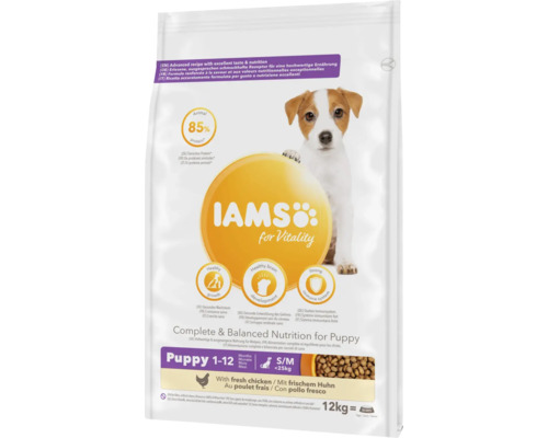 Hrană uscată pentru câini IAMS Vitality Puppy Talie Mică/ Medie cu pui 12 kg