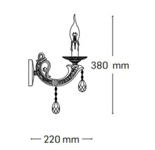 Desen tehnic al unei lămpi de perete cu dimensiunile de 380 mm înălțime și 220 mm lățime.