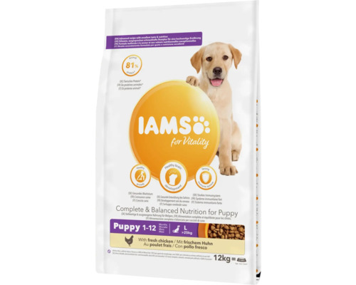 Hrană uscată pentru câini IAMS Vitality Puppy Talie Mare cu pui 12 kg