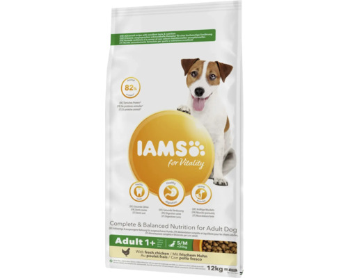 Hrană uscată pentru câini IAMS Vitality Adult Talie Mică/ Medie cu pui 12 kg