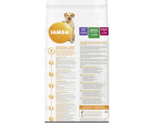 Logo Iams. Hrană pentru câini de rasă mare de diferite vârste.