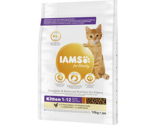 Hrană uscată pentru pisici IAMS Vitality Kitten cu pui 10 kg Iams for Vitality hrană pentru pisoi cu pui proaspăt, în ambalaj de 10 kilograme