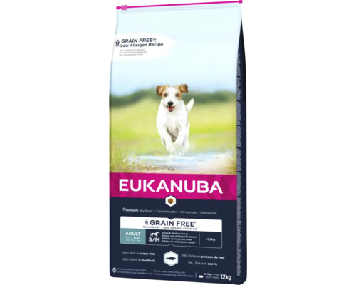 Hrană uscată pentru câini EUKANUBA Adult Talie Mică/ Medie cu pește fără cereale 12 kg