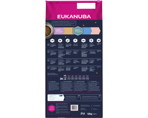 Hrană uscată Eukanuba pentru căței și câini adulți de rase mici și medii, 12 kg
