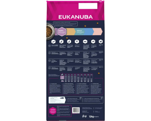 Eukanuba hrană uscată pentru căței de talie mică și medie, pachet de 12 kilograme