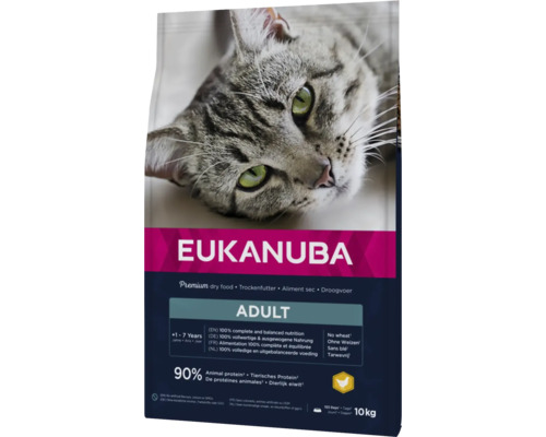 Hrană uscată pentru pisici EUKANUBA Adult cu pui 10 kg Eukanuba Adult hrană uscată pentru pisici, 10 kilograme
