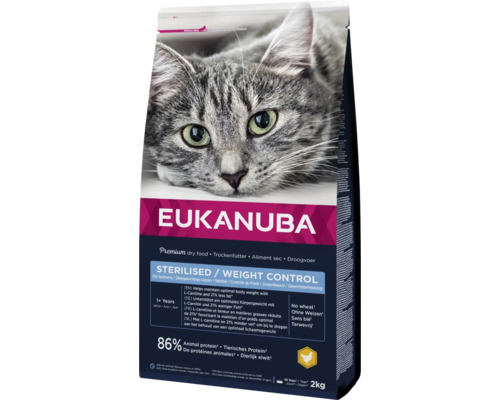 Hrană uscată pentru pisici EUKANUBA Adult Sterilised/ Weight Control cu pui 2 kg