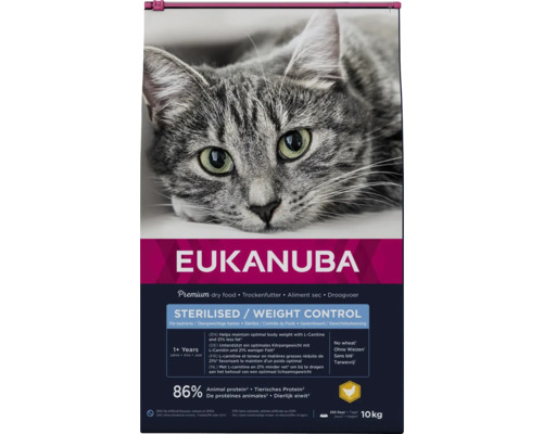 Hrană uscată pentru pisici EUKANUBA Adult Sterilised/ Weight Control cu pui 10 kg