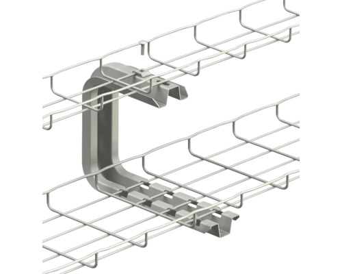 Vizualizare detaliată a unui suport de jgheab de sârmă pe un jgheab de sârmă