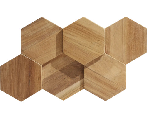 Panou decorativ lemn Ultrawood Teak Hexagon 26x15 cm Plăci de perete hexagonale din lemn