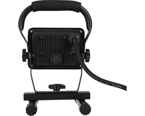 Vedere din spate a unei lămpi de mână cu LED cu cablu și suport reglabil