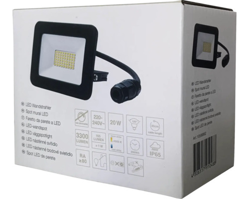 Ambalajul unui spot LED de perete cu date tehnice