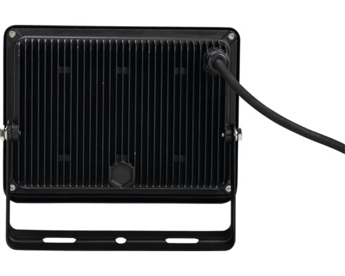 Reflector LED cu aripioare de răcire și conexiune prin cablu.