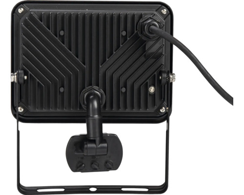 Vedere din spate a unui proiector LED cu senzor de mișcare și aripioare de răcire