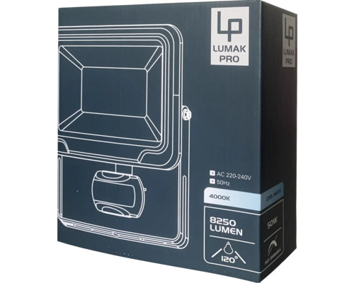 Ambalajul unui reflector Lumak Pro cu detalii tehnice