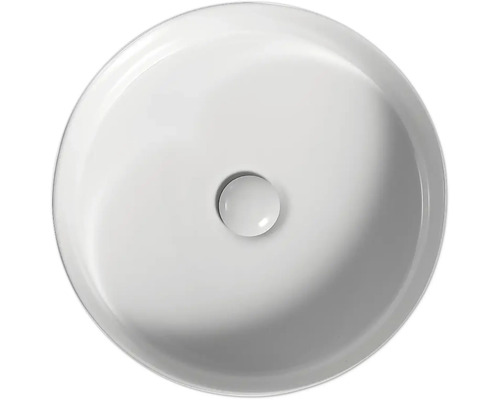 Lavabo rotund din ceramică sanitară cu ventil de scurgere